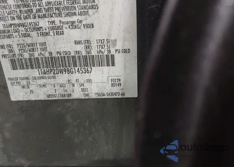 2011 Ford Taurus Se из США, поврежденный, VIN 1FAHP2DW9BG145367